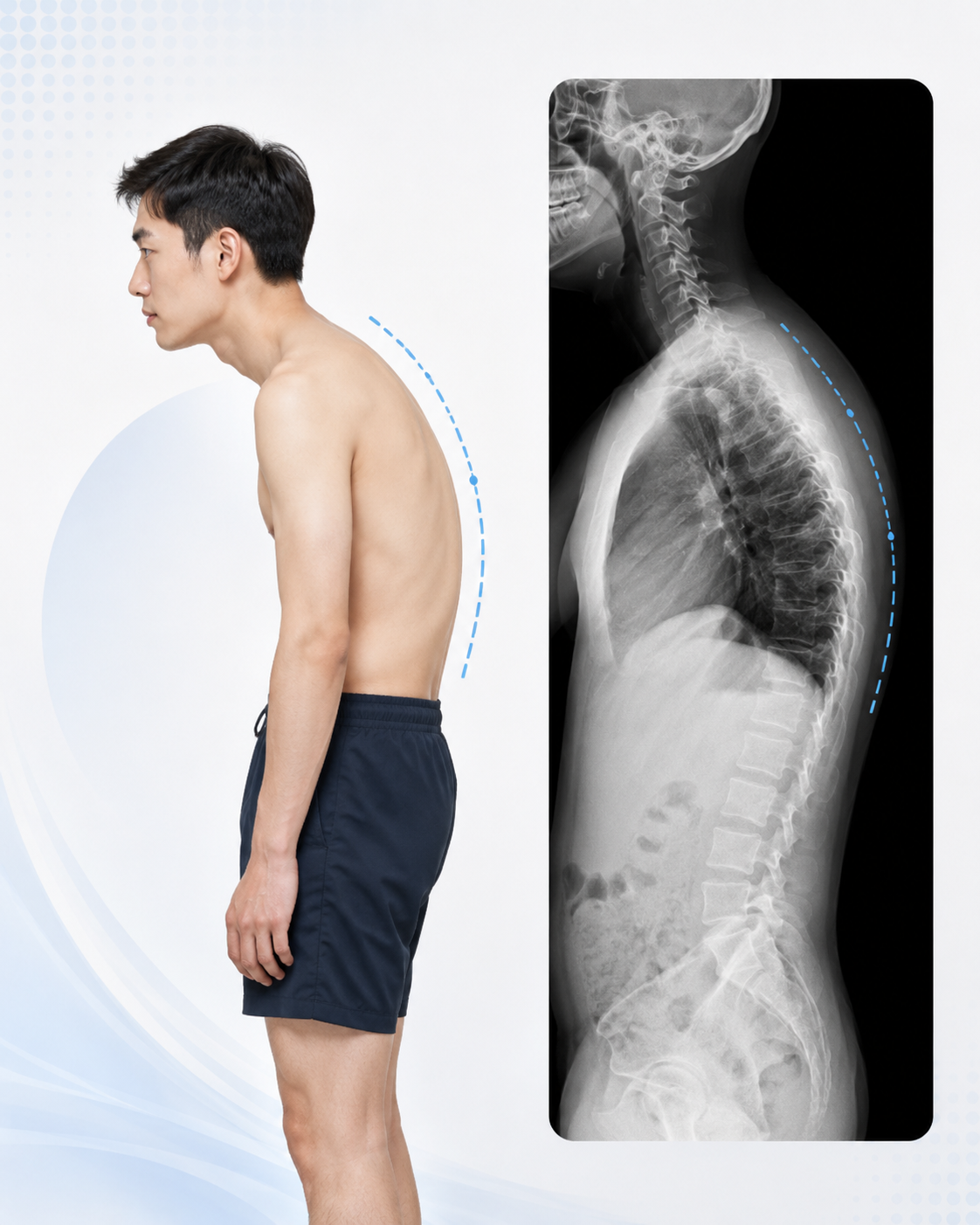 척추후만증 X-ray 및 굽은 등